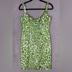 Milly Of New York Green White Silk Mini Dress Women's Size 6 Lined Empire Waist